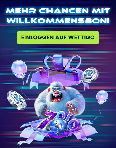 Willkommensbonus-Kampagne mit einer Figur, die aus einer Geschenkbox kommt, und Fußball-Thema