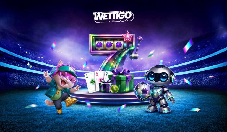 Wettigo Casino Szene mit Slotmaschine Geschenken und Spielfiguren