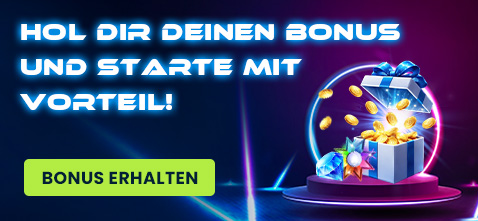 Casino Bonus Banner mit Geschenken und Bonus erhalten Button